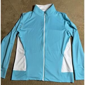 Footjoy FJ Jacket Women's Medium Blue With White Trim Golf Jacket Zip